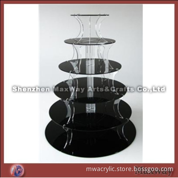 Black Round Finely Designed Acrylic 6 Tiers Tower Wedding Cup Cake Display Stand Rack